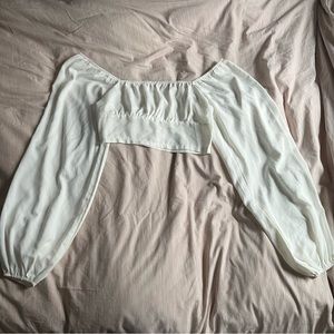 Women’s White Puff Long Sleeve Square Neck Crop Blouse Top